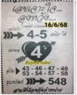 หวยเลขเจาะใจลุงหวัง 16/6/68