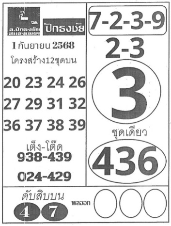 หวยปักธงชัย 1/9/68