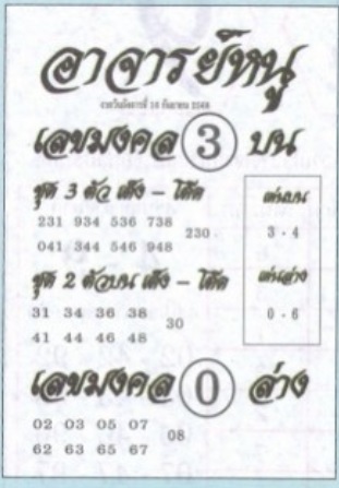 หวยอาจารย์หนู 16/9/68