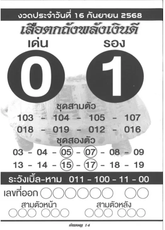 หวยเสือตกถัง 16/9/68